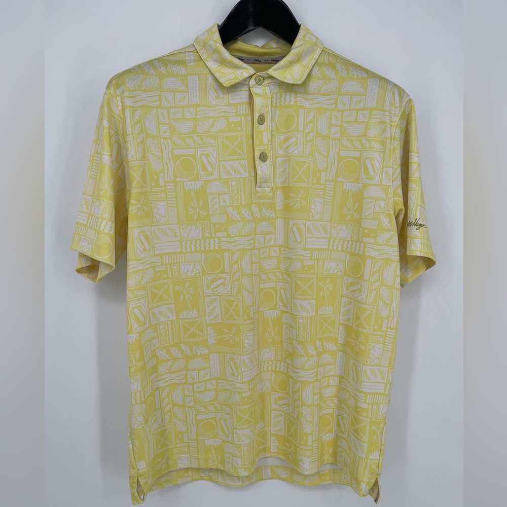 Walter Hagen Mens Perfect 11 Print‎ Golf Polo Tropical Yellow Size Medium EUC